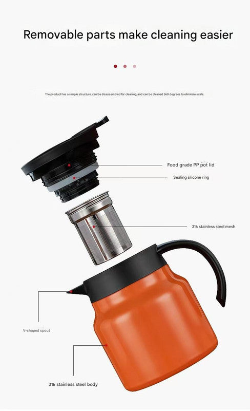Orange 316 Stainless Steel Stewing Tea Kettle with Wooden Handle - Insulated Tea and Coffee Kettle with Infuser for Home and Office - Image 4