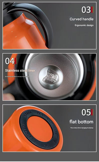 Orange 316 Stainless Steel Stewing Tea Kettle with Wooden Handle - Insulated Tea and Coffee Kettle with Infuser for Home and Office - Image 5