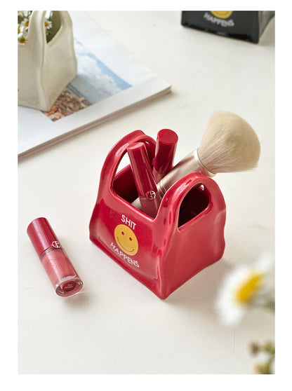 Yellow Ceramic Desktop Organizer - Cute Hand Shaped Pencil Holder and Makeup Brush Storage for Home and Office - Image 5