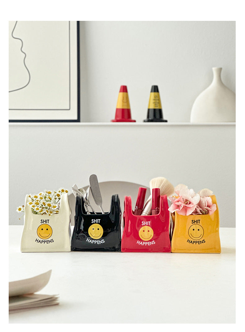 Yellow Ceramic Desktop Organizer - Cute Hand Shaped Pencil Holder and Makeup Brush Storage for Home and Office - Image 7