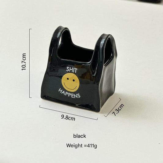 Black Ceramic Desktop Organizer - Cute Hand Shaped Pencil Holder and Makeup Brush Storage for Home and Office