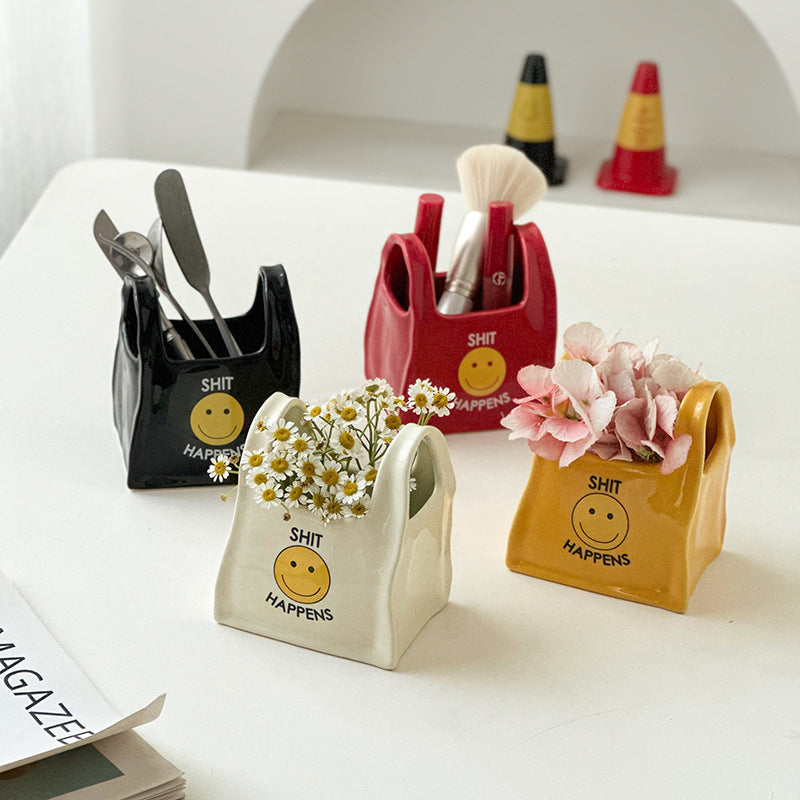 Red Ceramic Desktop Organizer - Cute Hand Shaped Pencil Holder and Makeup Brush Storage for Home and Office - Image 3
