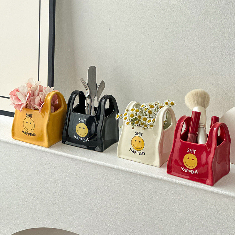 Red Ceramic Desktop Organizer - Cute Hand Shaped Pencil Holder and Makeup Brush Storage for Home and Office - Image 4