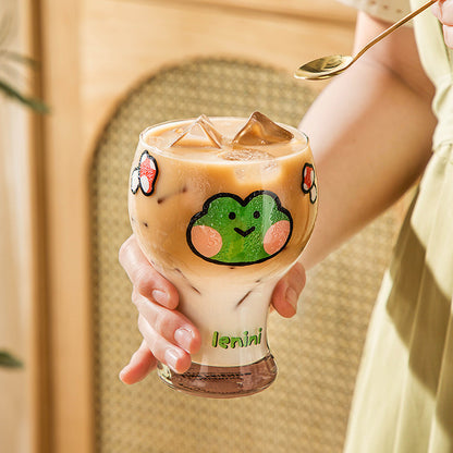 Mini Cartoon Glass Tumbler 400ml,Cute Beer and Juice Cup for Cold Drinks(Brown bear) - Image 6