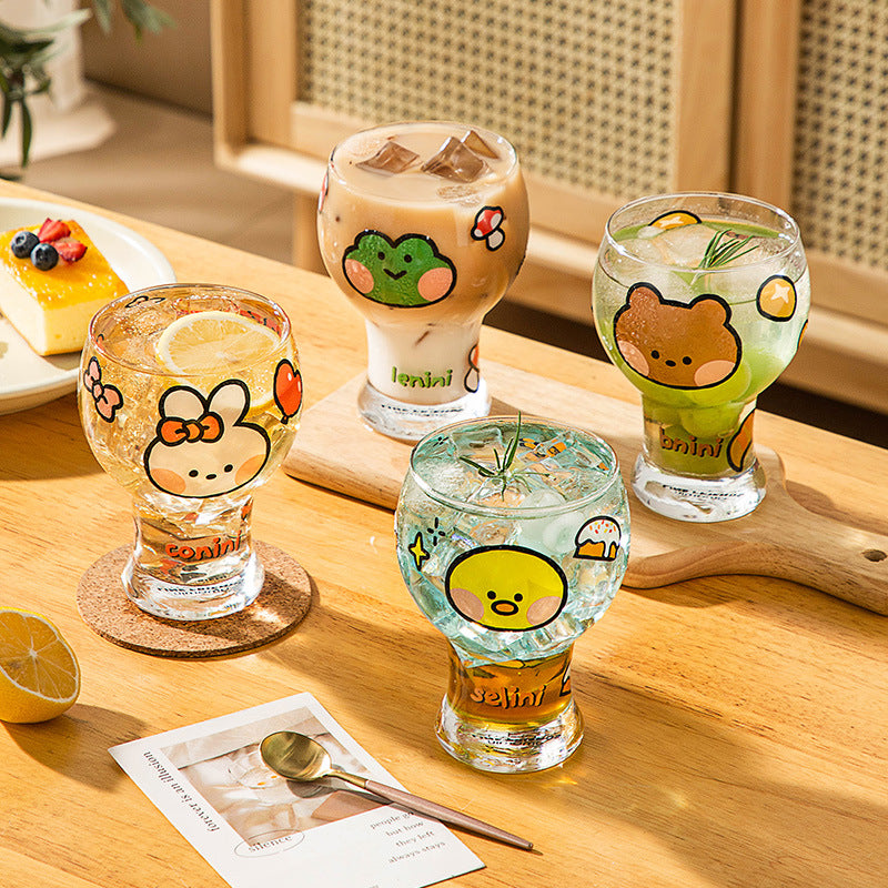 Mini Cartoon Glass Tumbler 400ml,Cute Beer and Juice Cup for Cold Drinks(Yellow duck) - Image 2