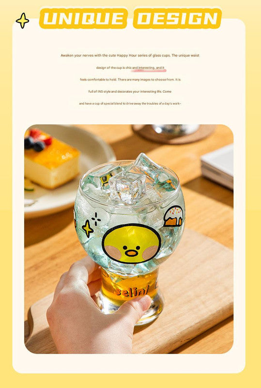 Mini Cartoon Glass Tumbler 400ml,Cute Beer and Juice Cup for Cold Drinks(Yellow duck) - Image 5