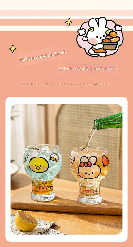 Mini Cartoon Glass Tumbler 400ml,Cute Beer and Juice Cup for Cold Drinks(Yellow duck) - Image 6