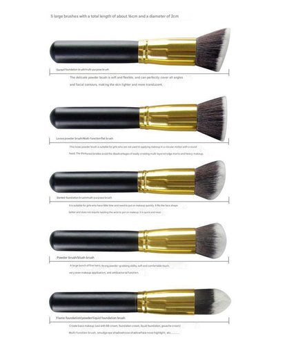 10-Piece Black and Gold Makeup Brush Set - Large and Small Brushes for Professional Beauty Application - Image 2
