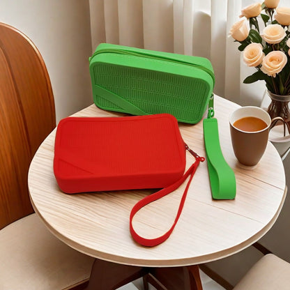 Red Silicone Zipper Storage Pouch - Stylish Multi-Purpose Organizer with Wrist Strap - Image 2