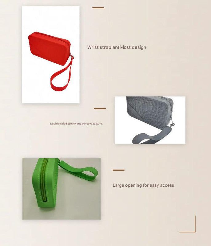 Red Silicone Zipper Storage Pouch - Stylish Multi-Purpose Organizer with Wrist Strap - Image 6