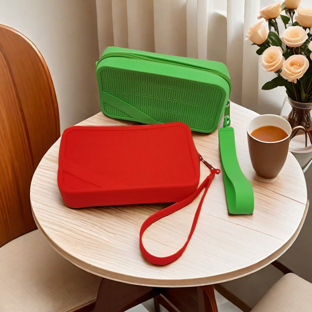 Grass green Silicone Zipper Storage Pouch - Stylish Multi-Purpose Organizer with Wrist Strap - Image 2