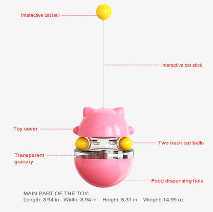 Cat Teaser Cup Toy, Interactive Treat Dispensing Ball with Wand (Yellow) - Image 3