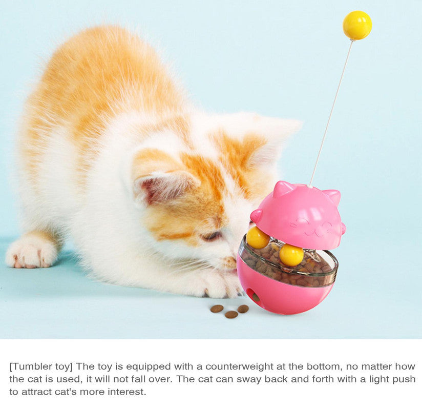 Cat Teaser Cup Toy, Interactive Treat Dispensing Ball with Wand (Yellow) - Image 4