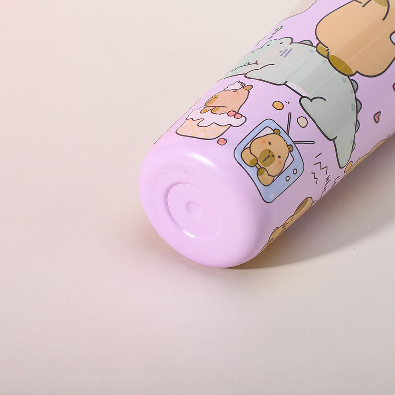 304 Stainless Steel Insulated Tumbler,Cartoon Design Portable Straw Cup for Home and Office(Light white) - Image 5