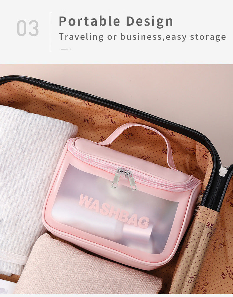 PVC Transparent Cosmetic Bag,Waterproof Portable Travel Organizer with Handle(white) - Image 7