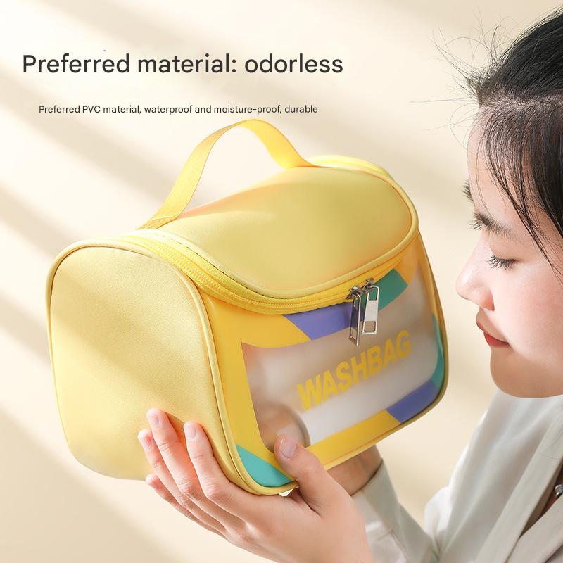 PVC Transparent Cosmetic Bag,Waterproof Portable Travel Organizer with Handle(Sky blue) - Image 3