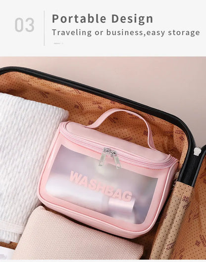 PVC Transparent Cosmetic Bag,Waterproof Portable Travel Organizer with Handle(Pink) - Image 7