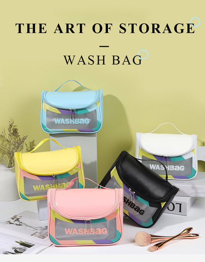 PVC Transparent Cosmetic Bag,Waterproof Portable Travel Organizer with Handle(Black) - Image 4