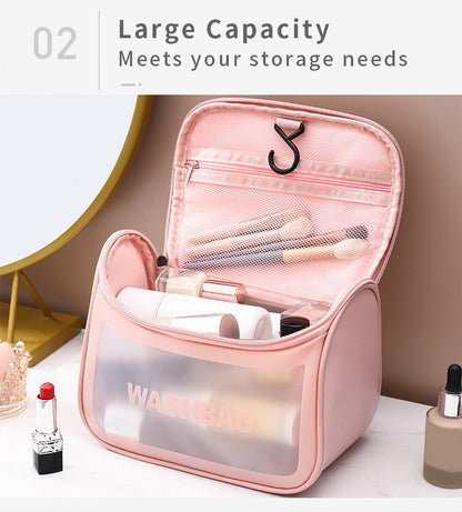 PVC Transparent Cosmetic Bag,Waterproof Portable Travel Organizer with Handle(Black) - Image 6