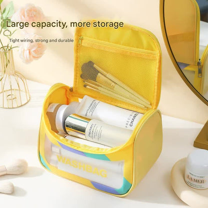 PVC Transparent Cosmetic Bag,Waterproof Portable Travel Organizer with Handle(Green) - Image 2