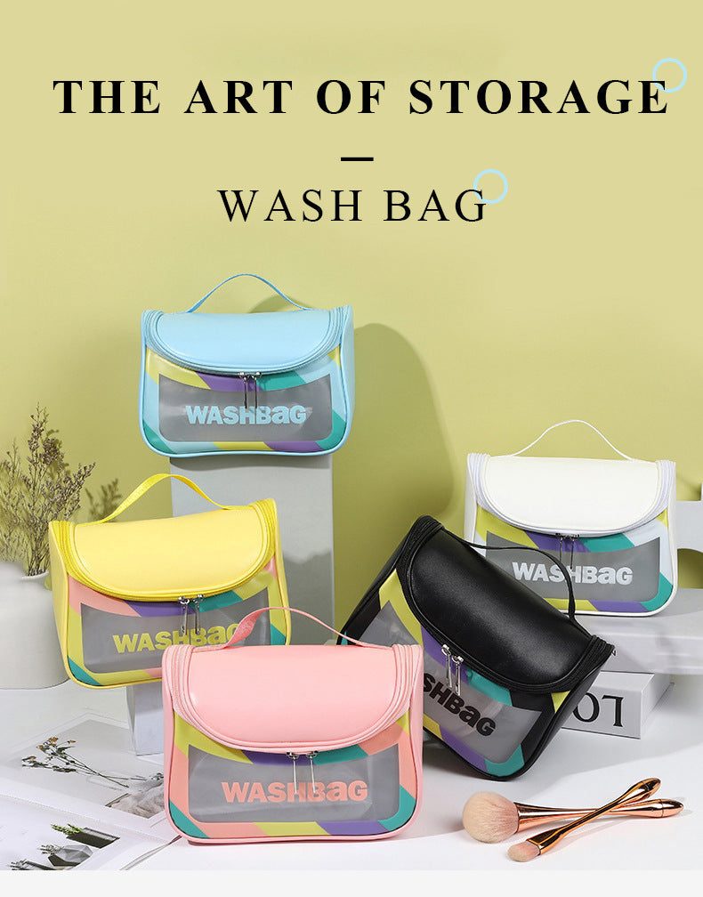 PVC Transparent Cosmetic Bag,Waterproof Portable Travel Organizer with Handle(Green) - Image 4