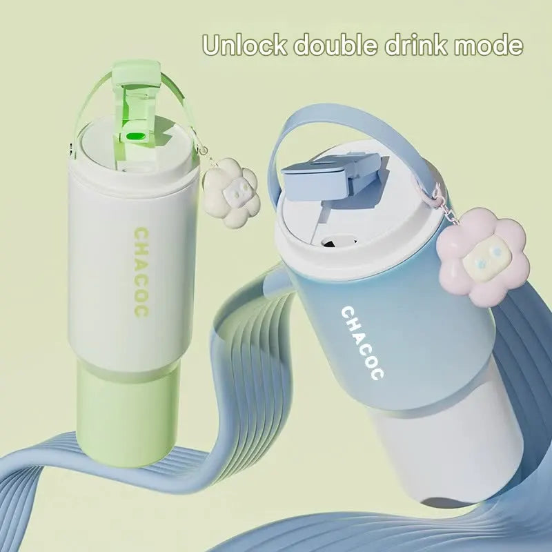 304 Stainless Steel Insulated Tumbler,Large Capacity with Handle and Cute Cloud Accessory(Green) - Image 2