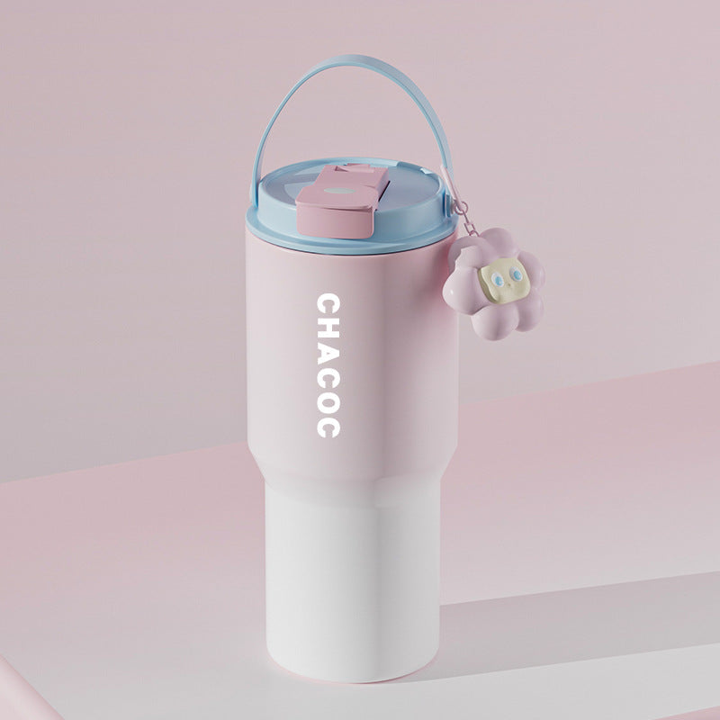 304 Stainless Steel Insulated Tumbler,Large Capacity with Handle and Cute Cloud Accessory(Pink)