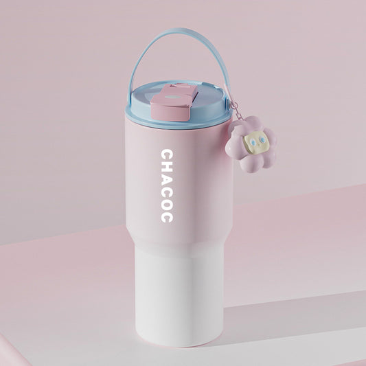 304 Stainless Steel Insulated Tumbler,Large Capacity with Handle and Cute Cloud Accessory(Pink)