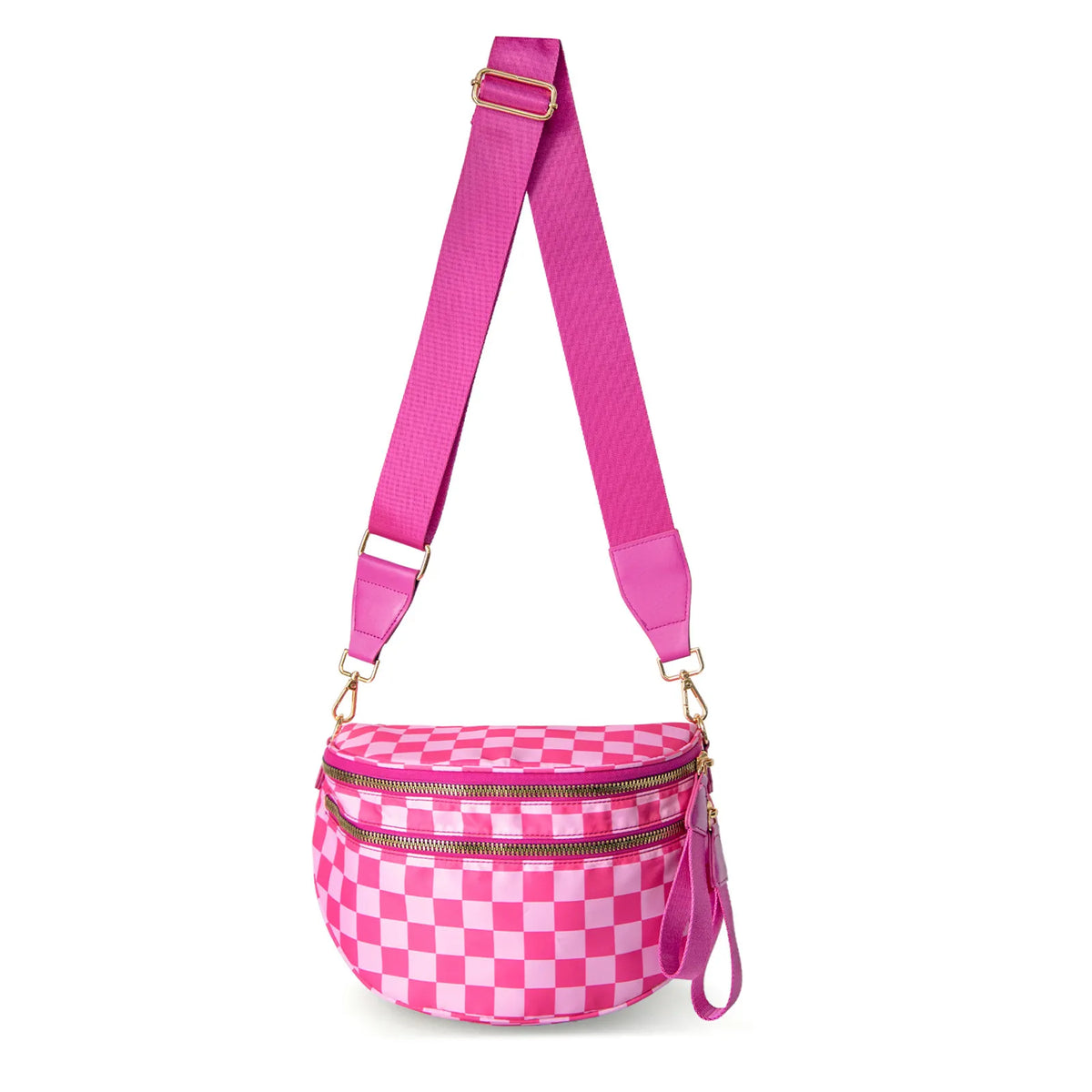 Oxford Cloth Crossbody Bag,Large Capacity Shell-Shaped Fanny Pack with Adjustable Strap(Rose red plaid)