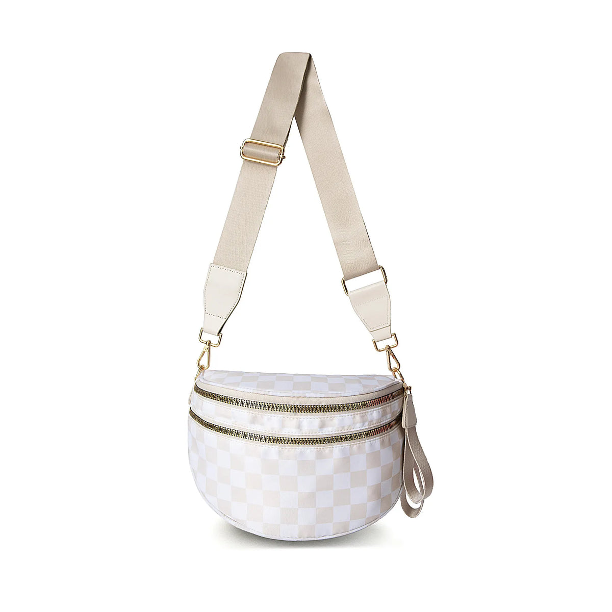 Oxford Cloth Crossbody Bag,Large Capacity Shell-Shaped Fanny Pack with Adjustable Strap(Khaki plaid)