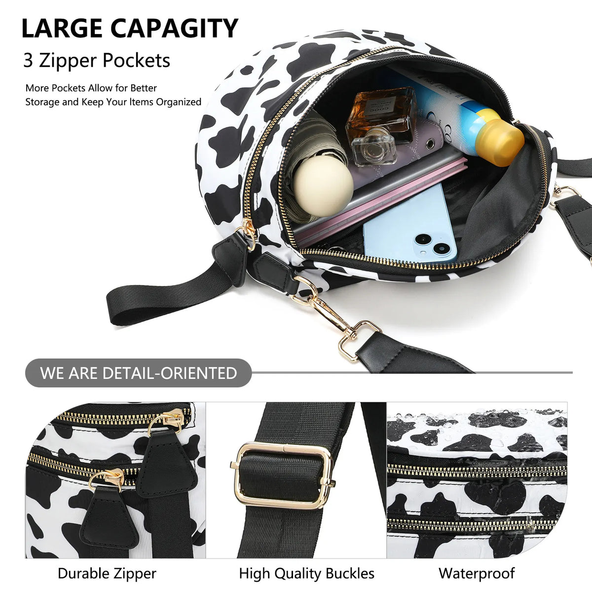 Oxford Cloth Crossbody Bag,Large Capacity Shell-Shaped Fanny Pack with Adjustable Strap(Khaki plaid) - Image 2