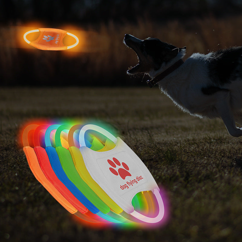 Green LED Rechargeable Dog Flying Disc - Glow-in-the-Dark Pet Training Toy with Paw Design - Image 3