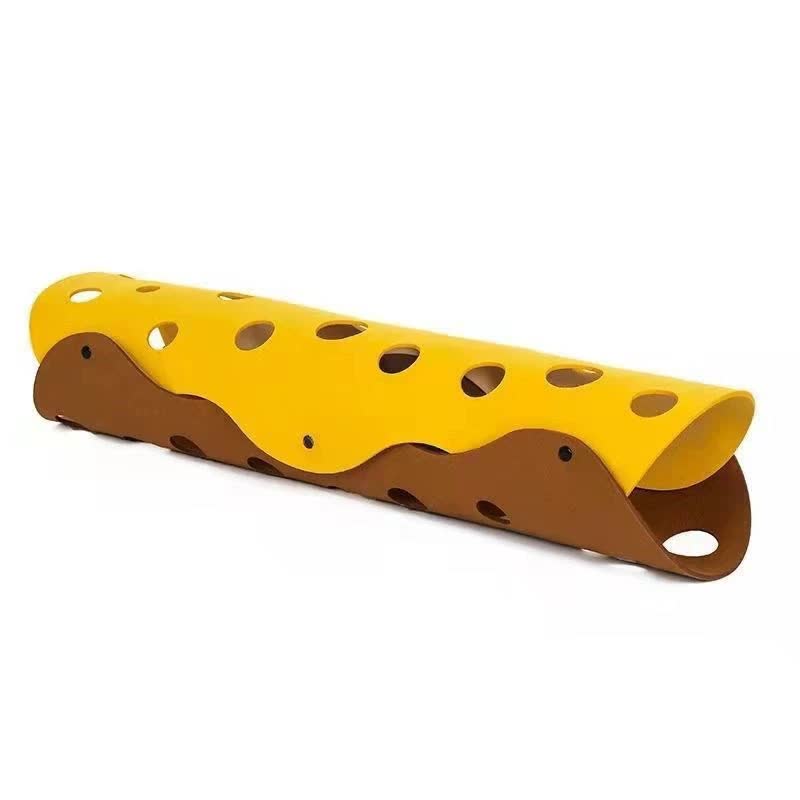DIY Felt Cat Tunnel - Foldable Egg Roll-Shaped Pet Toy with Multiple Holes(Brown+Yellow)