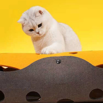 DIY Felt Cat Tunnel - Foldable Egg Roll-Shaped Pet Toy with Multiple Holes(Brown+Yellow) - Image 3