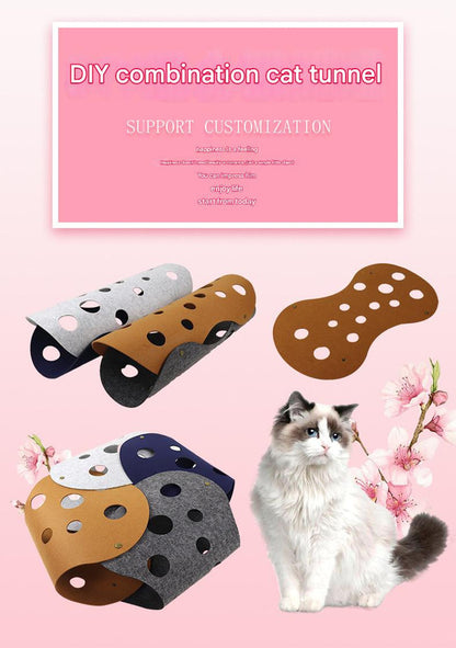 DIY Felt Cat Tunnel - Foldable Egg Roll-Shaped Pet Toy with Multiple Holes(Gray + Navy Blue) - Image 4