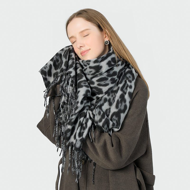 Stylish Animal Print Scarf - Warm Fall/Winter Shawl with Tassels, Imitation Cashmere(Light brown) - Image 5