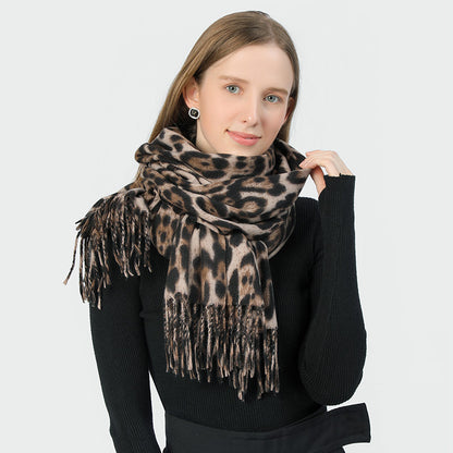 Stylish Animal Print Scarf - Warm Fall/Winter Shawl with Tassels, Imitation Cashmere(Gray) - Image 2