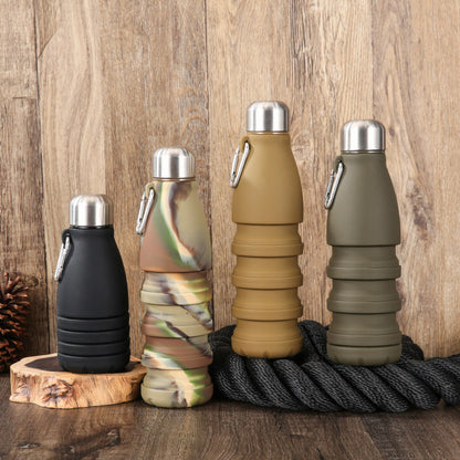 Desert yellow Collapsible Silicone Water Bottle - Portable Sports Hydration Flask with Carabiner, 550ml/300ml - Image 2