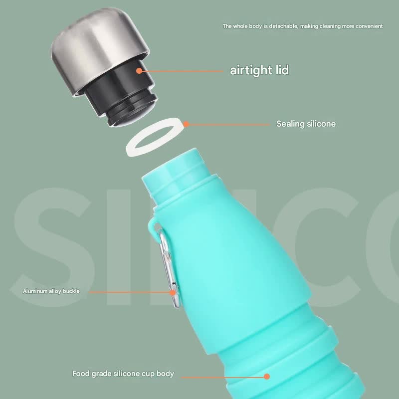Black Collapsible Silicone Water Bottle - Portable Sports Hydration Flask with Carabiner, 550ml/300ml - Image 4