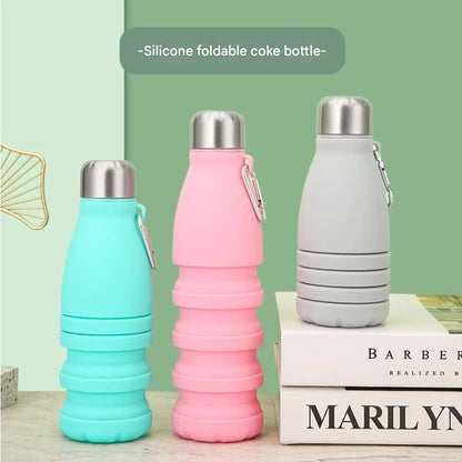 Blue Collapsible Silicone Water Bottle - Portable Sports Hydration Flask with Carabiner, 550ml/300ml - Image 3