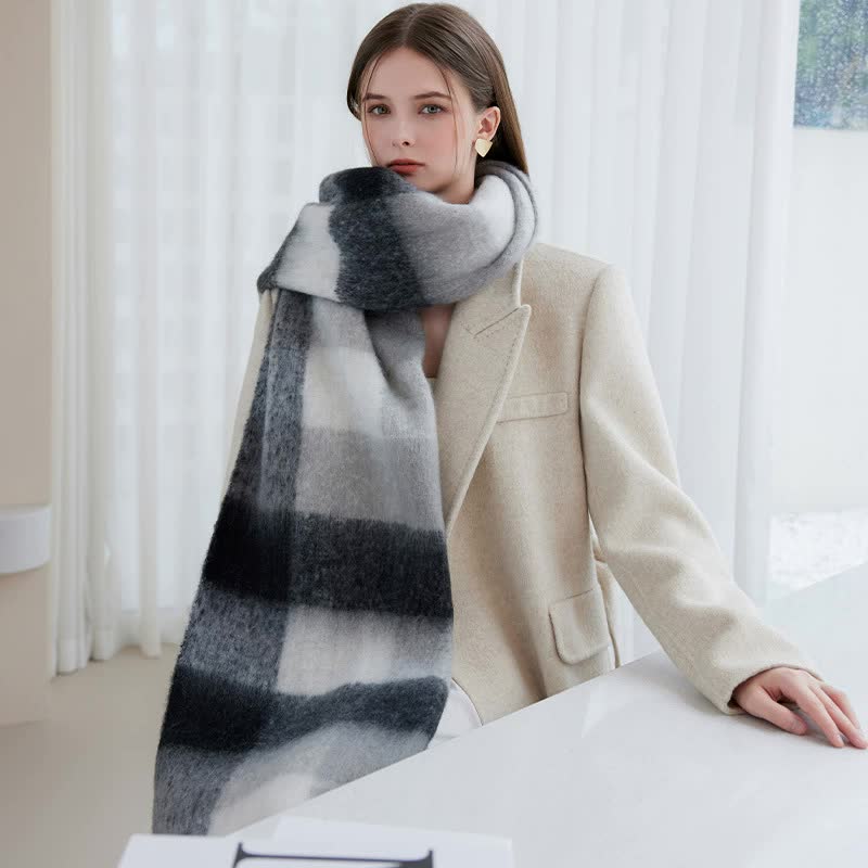 Winter Luxe Warm Oversized Scarf-Cozy Thick Plaid Wrap, European Chic Style(Yellow pink) - Image 3