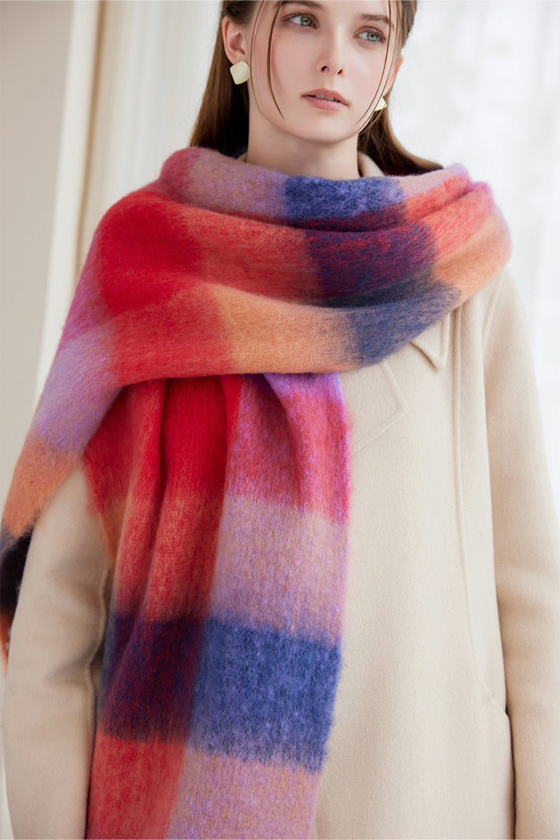 Winter Luxe Warm Oversized Scarf-Cozy Thick Plaid Wrap, European Chic Style(Orange-blue plaid) - Image 4