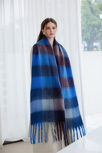 Winter Luxe Warm Oversized Scarf-Cozy Thick Plaid Wrap, European Chic Style(Orange-blue plaid) - Image 5