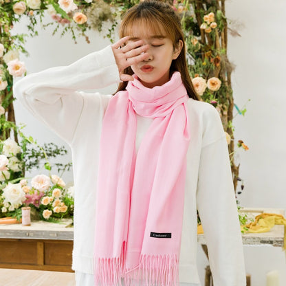 2pc Luxe Soft Imitation Cashmere Scarf - Warm Solid Tone Shawl with Elegant Fringe(Pink) - Image 3