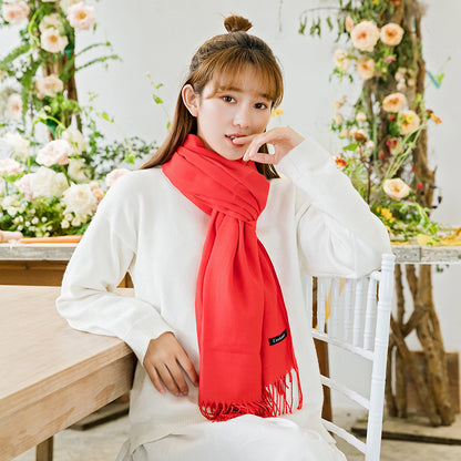 2pc Luxe Soft Imitation Cashmere Scarf - Warm Solid Tone Shawl with Elegant Fringe(Light white) - Image 2