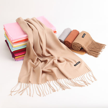 2pc Luxe Soft Imitation Cashmere Scarf - Warm Solid Tone Shawl with Elegant Fringe(Navy blue) - Image 4