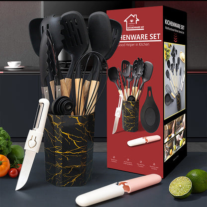 Black 12-Piece Silicone Cooking Utensil Set - Non-Stick Food-Grade Kitchen Tools with Holder - Image 2
