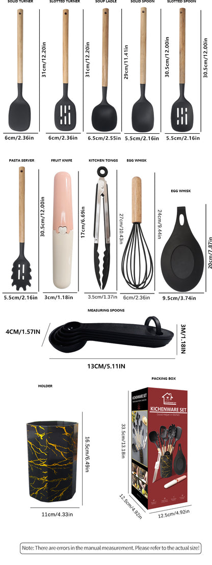 Black 12-Piece Silicone Cooking Utensil Set - Non-Stick Food-Grade Kitchen Tools with Holder - Image 7