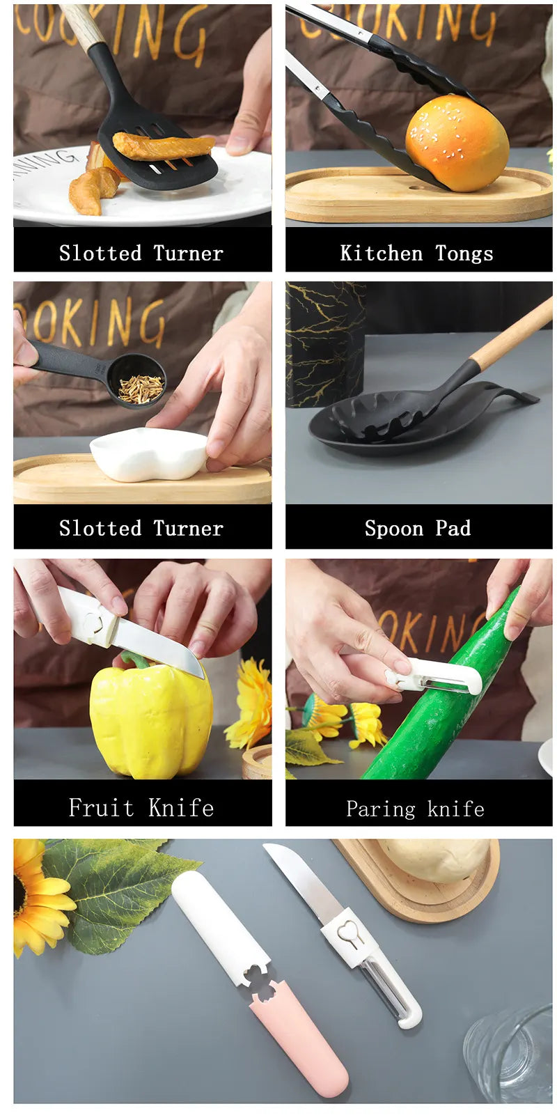 Bamboo Leaf Green 12-Piece Silicone Cooking Utensil Set - Non-Stick Food-Grade Kitchen Tools with Holder - Image 5