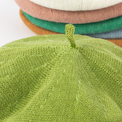 Olive green Linen Knit Beret - Classic Soft and Stylish Headwear - Image 5